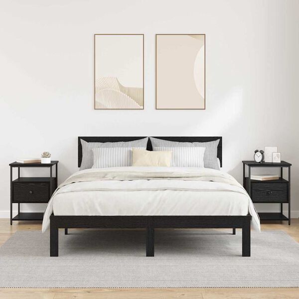 vidaXL Cabinet de chevet avec tiroir 2 pcs Ch&ecirc;ne noir 40 x 42 x 56 cm