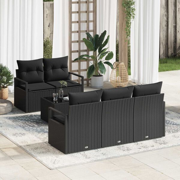 vidaXL Ensemble de canap&eacute; de jardin avec coussin 6 pcs Noir polyrotin
