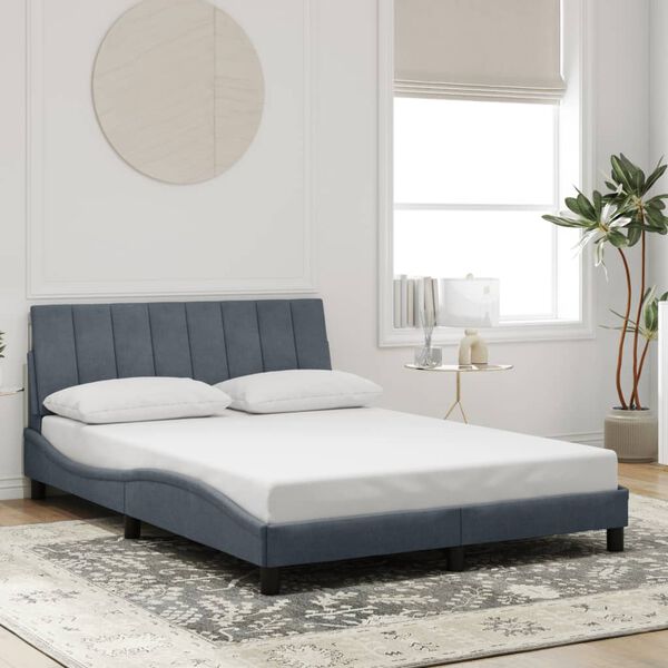 vidaXL Cadre de lit avec LED sans matelas Hanko gris fonc&eacute; 140x200cm velours