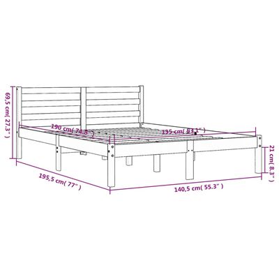 vidaXL Cadre de lit cire marron 135x190 cm bois de pin massif