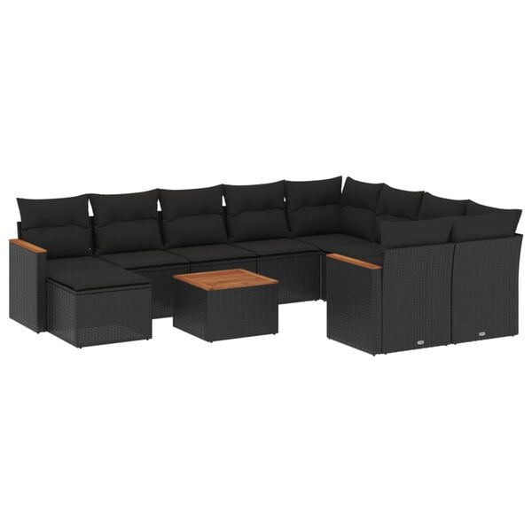 vidaXL Salon de jardin 11 pcs avec coussins noir r&eacute;sine tress&eacute;e