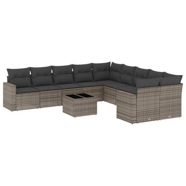 vidaXL Salon de jardin 11 pcs avec coussins gris r&eacute;sine tress&eacute;e
