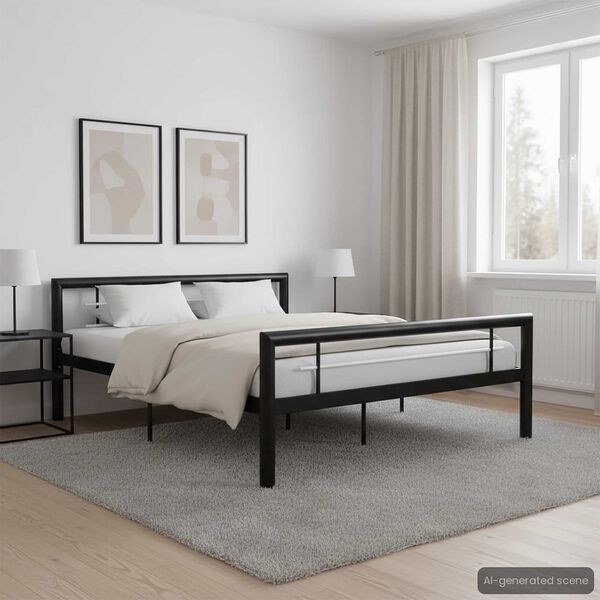 vidaXL Cadre de lit sans matelas noir et blanc m&eacute;tal 120x200 cm