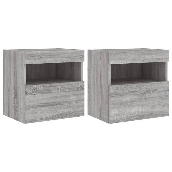 vidaXL Meubles TV muraux et lumi&egrave;res LED 2pcs sonoma gris 40x30x40 cm