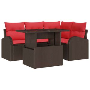 vidaXL Ensemble de canap&eacute; de jardin 5 pcs Marron et rouge polyrotin
