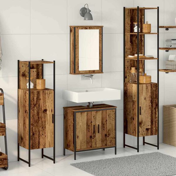 vidaXL Ensemble de mobilier de salle de bain avec &eacute;tag&egrave;re 4 pcs Marron