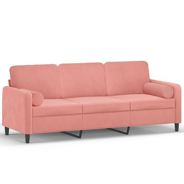 vidaXL Canap&eacute; 3 places oreillers et coussins Rose 180 cm Velours