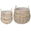 vidaXL Panier &agrave; Plantes 2 pi&egrave;ces Gris naturel Rattan Kubu