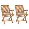 vidaXL Chaises pliantes (lot de 2) avec coussins beiges, en teck massif