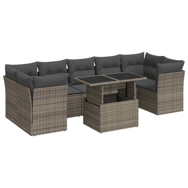 vidaXL Salon de jardin 8 pcs avec coussins gris r&eacute;sine tress&eacute;e