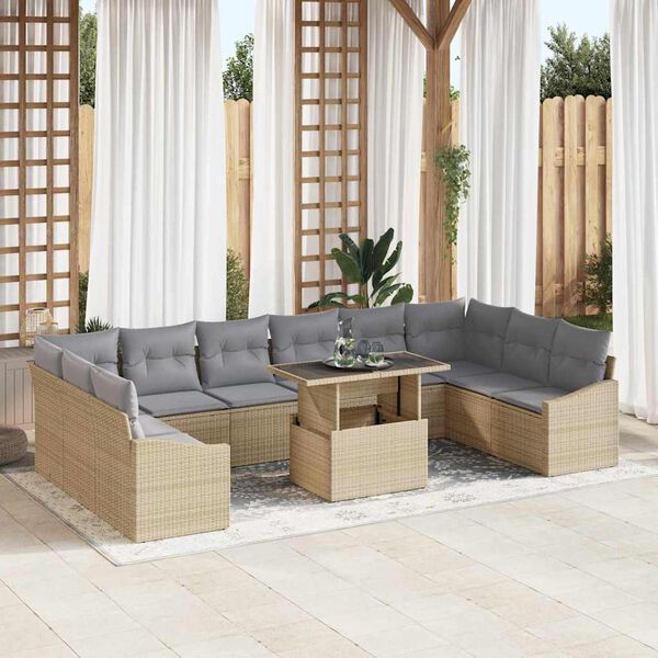 vidaXL Ensemble de canap&eacute; de jardin 11 pcs Beige et Gris clair