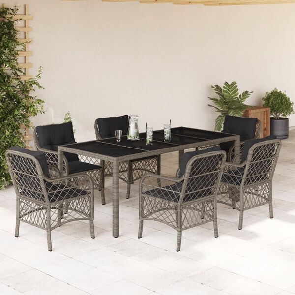 vidaXL Ensemble &agrave; manger de jardin et coussins 7 pcs gris rotin