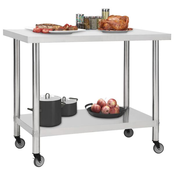 vidaXL Table de travail de cuisine avec roues 100x45x85 cm Inox