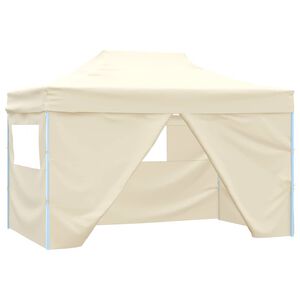 vidaXL Tente de r&eacute;ception pliable avec 4 parois 3x4 m Acier Cr&egrave;me