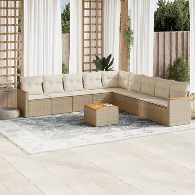 vidaXL Salon de jardin avec coussins 10 pcs beige résine tressée