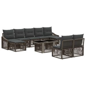 vidaXL Ensemble de canap&eacute; de jardin 10 pc Gris et Gris fonc&eacute; polyrotin