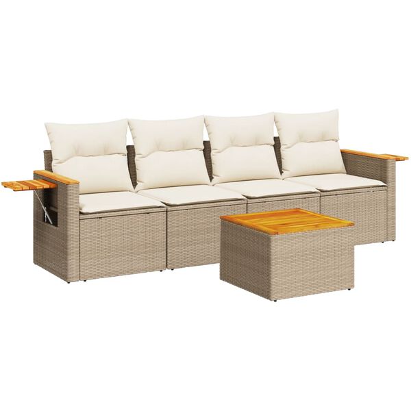 vidaXL Salon de jardin avec coussins 5 pcs beige r&eacute;sine tress&eacute;e
