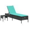 vidaXL Chaise longue avec table et coussin noir r&eacute;sine tress&eacute;e