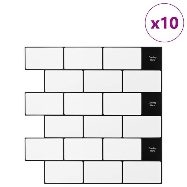 vidaXL Carreau de m&eacute;tro 10 pcs Blanc noir 30,5 x 30,5 cm