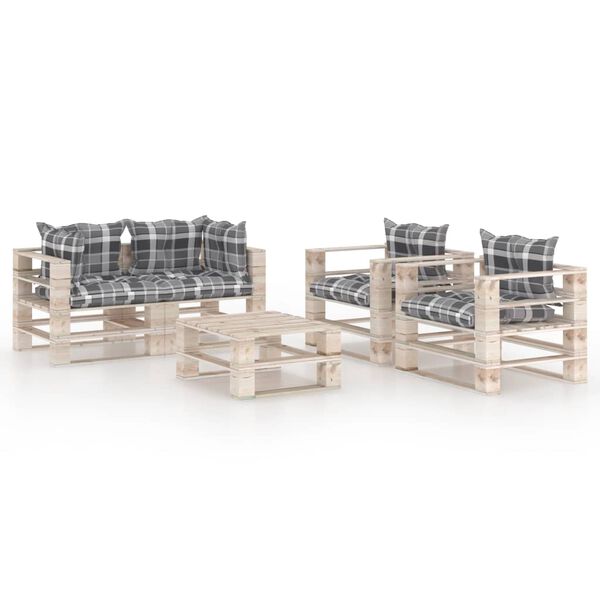 vidaXL Salon palette de jardin 5 pcs avec coussins bois de pin