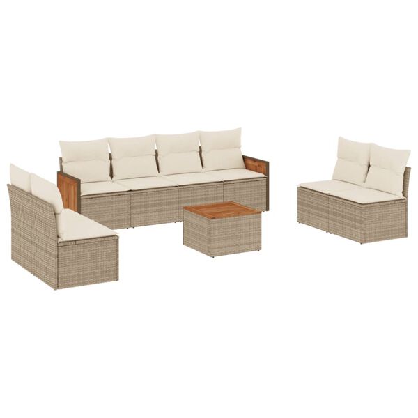 vidaXL Salon de jardin avec coussins 9 pcs beige r&eacute;sine tress&eacute;e