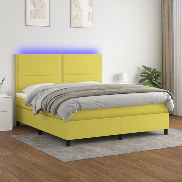 vidaXL Sommier &agrave; lattes de lit et matelas et LED Vert 160x200 cm Tissu