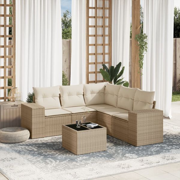 vidaXL Salon de jardin avec coussins 6 pcs beige r&eacute;sine tress&eacute;e