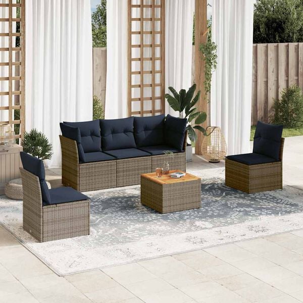 vidaXL Salon de jardin 6 pcs avec coussins gris r&eacute;sine tress&eacute;e