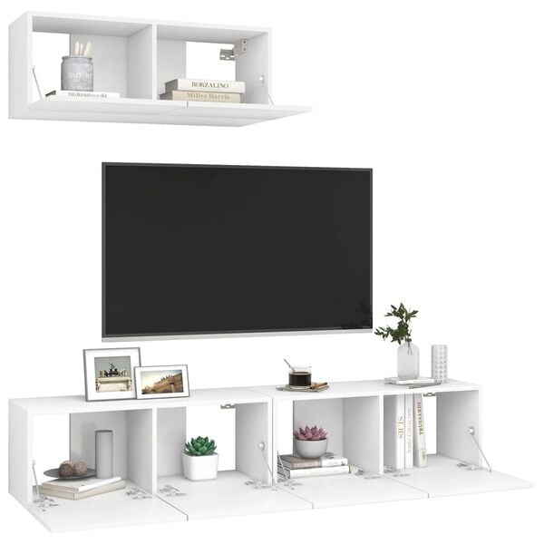 vidaXL Meubles TV 3 pcs Blanc Bois d'ingénierie