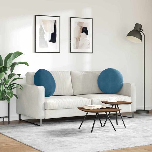 vidaXL Coussins de si&egrave;ge 2 pcs Bleu &Oslash; 40 x 13 cm Velours