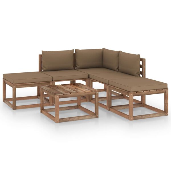 vidaXL Salon de jardin 6 pcs avec coussins taupe