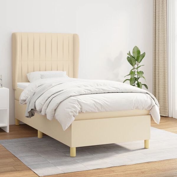 vidaXL Sommier &agrave; lattes de lit avec matelas Cr&egrave;me 90x200 cm Tissu