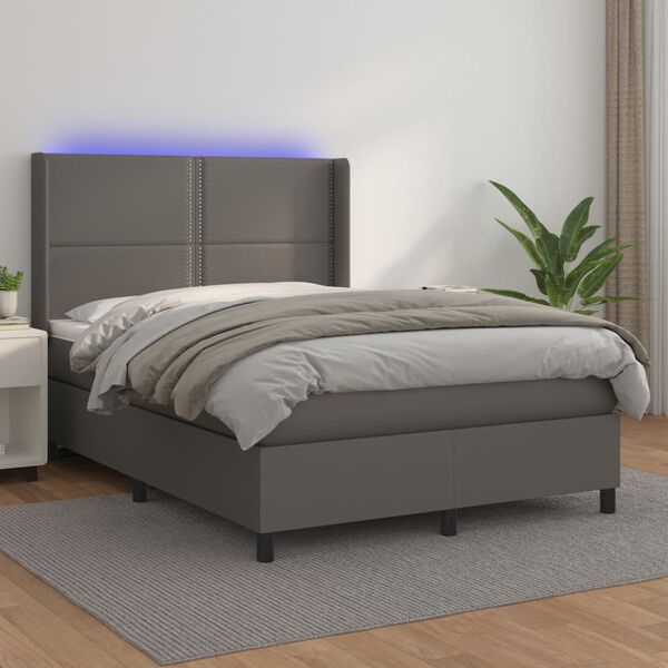 vidaXL Sommier &agrave; lattes de lit matelas LED Gris 140x200 cm Similicuir