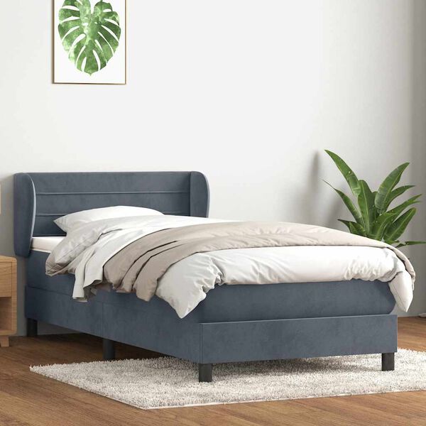 vidaXL Sommier &agrave; lattes de lit et matelas gris fonc&eacute; 90x220 cm velours