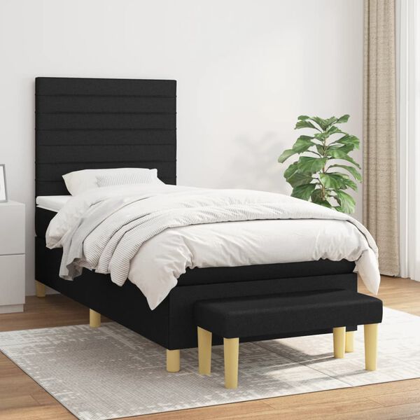 vidaXL Sommier &agrave; lattes de lit avec matelas Noir 100x200 cm Tissu