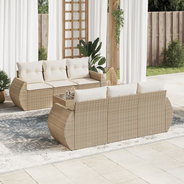 vidaXL Salon de jardin avec coussins 7 pcs beige r&eacute;sine tress&eacute;e