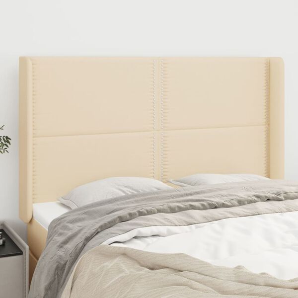vidaXL T&ecirc;te de lit avec oreilles Cr&egrave;me 147x16x118/128 cm Tissu