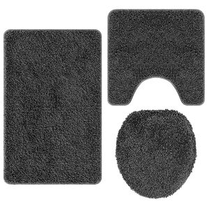 vidaXL Ensemble de tapis de bain antid&eacute;rapants 3 pcs Gris fonc&eacute; PP