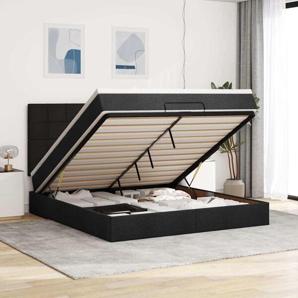 VidaXL Cadre de lit ottoman avec matelas noir 160x200 cm tissu