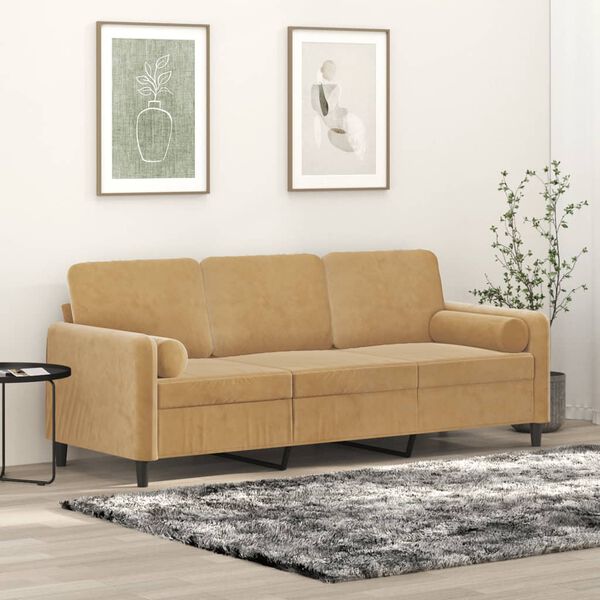 vidaXL Canap&eacute; 3 places avec oreillers d&eacute;coratifs marron 180 cm velours