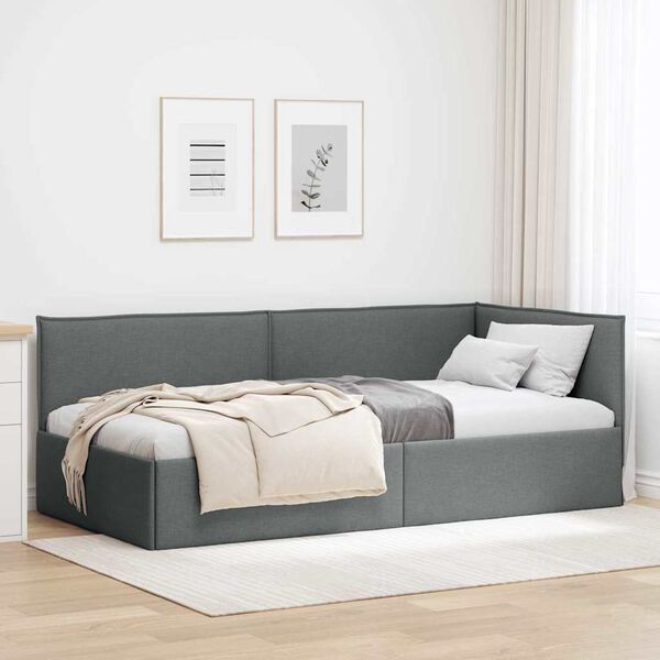vidaXL Cadre de lit d'angle Gris fonc&eacute; 90 x 190 cm Velours