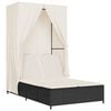vidaXL Chaise longue double avec toit et rideaux noir r&eacute;sine tress&eacute;e