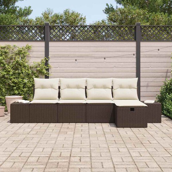 vidaXL Ensemble de canap&eacute; de jardin 5 pcs Marron polyrotin