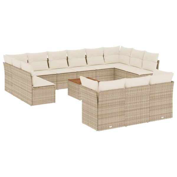 vidaXL Salon de jardin avec coussins 14 pcs beige r&eacute;sine tress&eacute;e