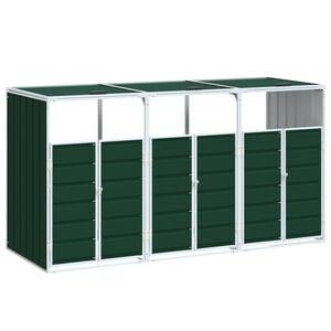 vidaXL Rangement &agrave; roulettes pour poubelles pour trois bacs vert acier