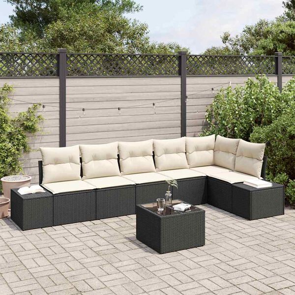 vidaXL Ensemble de canap&eacute; de jardin 7 pcs Marron et Cr&egrave;me polyrotin
