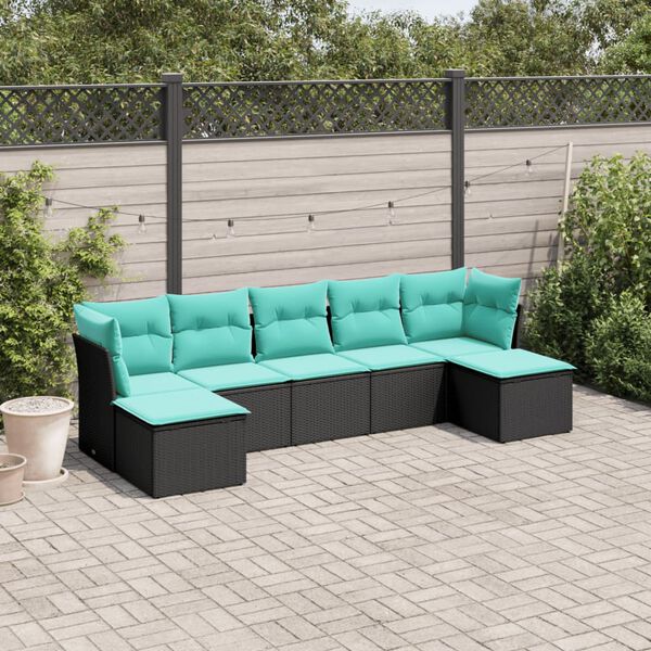 vidaXL Salon de jardin 7 pcs avec coussins noir r&eacute;sine tress&eacute;e