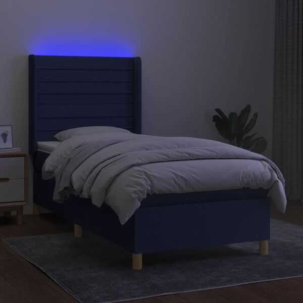 vidaXL Sommier &agrave; lattes de lit matelas et LED Bleu 80x200cm Tissu