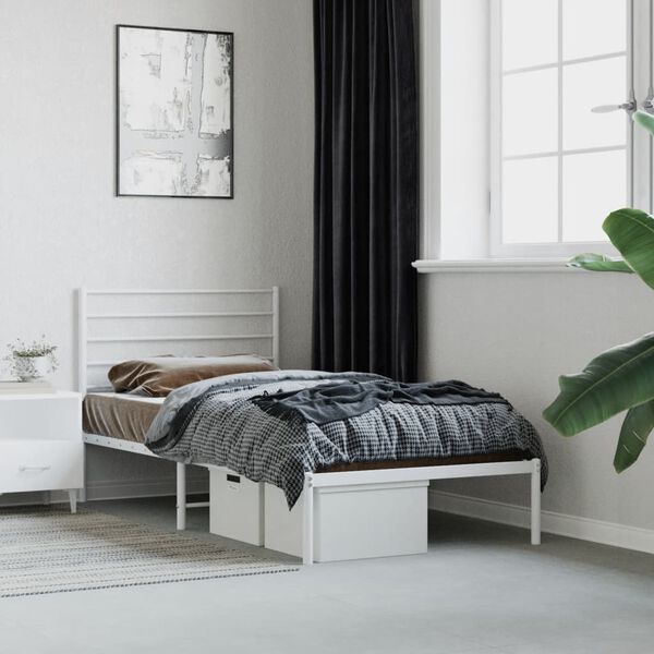 vidaXL Cadre de lit métal sans matelas avec tête de lit blanc 75x190cm