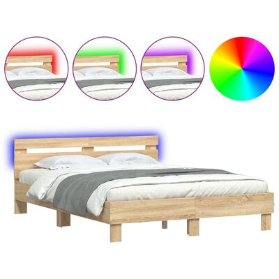 vidaXL Cadre de lit avec tête de lit et LED chêne sonoma 150x200 cm